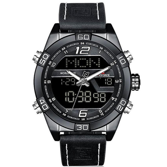 Black leather watch- Nviforce